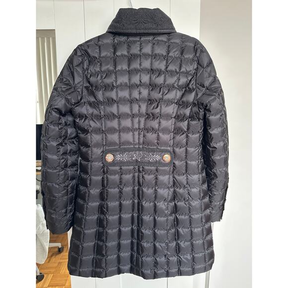 Bogner Women's Black Down Embroidered Puffer Mid Length Coat, Size 6, Like New - Picture 7 of 12